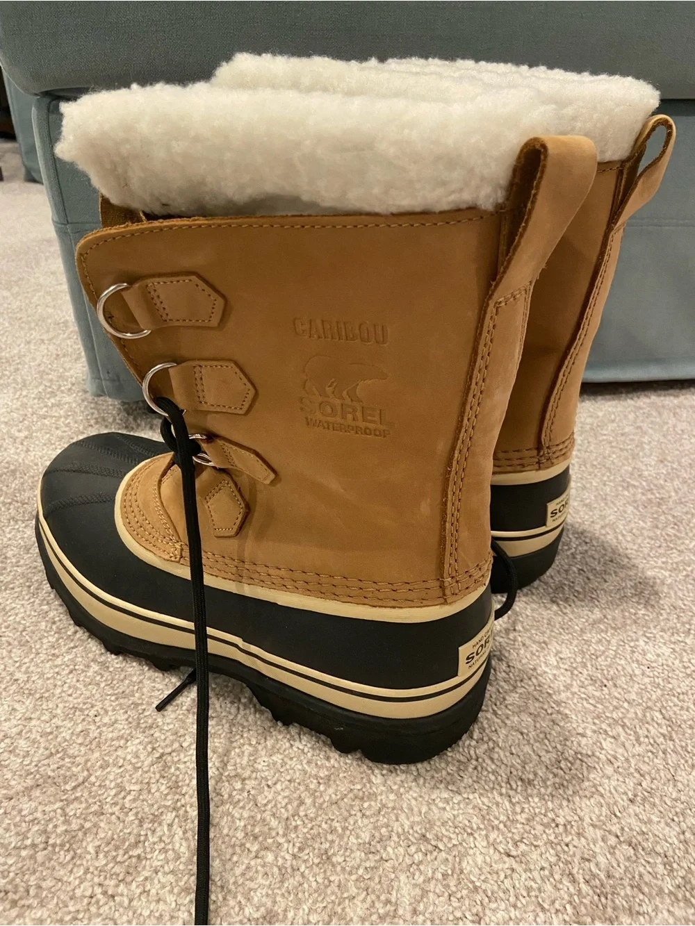 Sorel Caribou Boots Mens 8.5 Waterproof Tan Leather Winter Snow Faux Fur